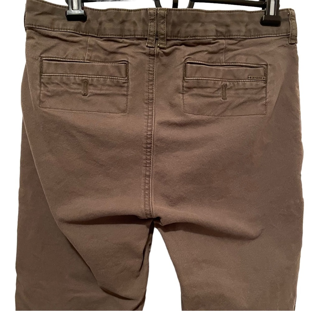 Prana Women’s Cropped Tan Pants Mid Rise Organic Cotton Blend size 6 Snap Fly - Picture 7 of 9